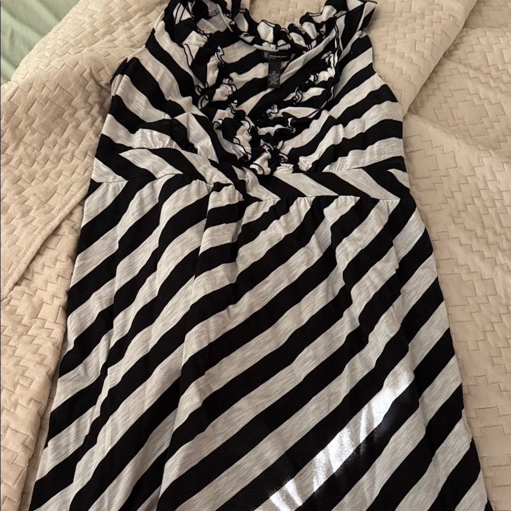 INC International Concepts Black and White Ruffle Top